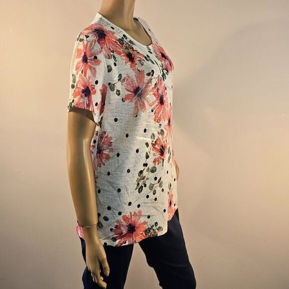 Label H. Top Size Large Floral Silver Sparkle Blouse - Picture 5 of 10